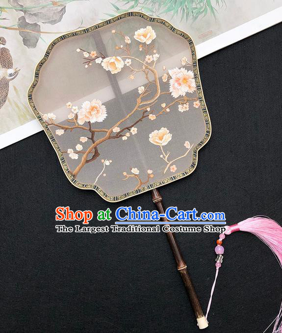 China Silk Fan Classical Dance Fan Handmade Embroidered Flowers Palace Fan Traditional Hanfu Fan