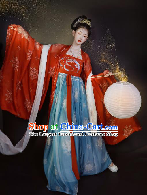 China Ancient Imperial Concubine Embroidered Hanfu Dress Traditional Tang Dynasty Palace Woman Historical Clothing