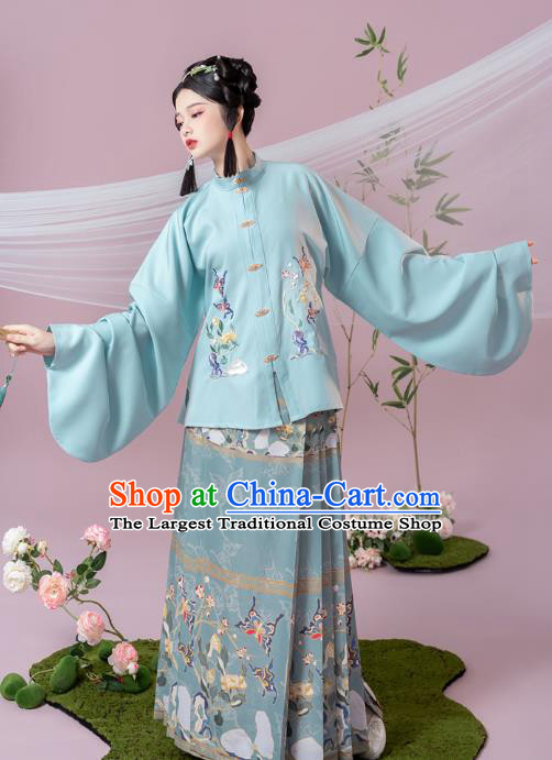 China Ancient Ming Dynasty Young Beauty Historical Hanfu Clothing Complete Set