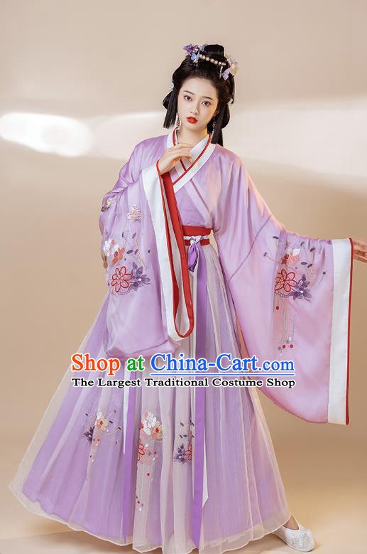 Traditional China Ancient Palace Beauty Purple Hanfu Dress Jin Dynasty Royal Princess Historical Clothing