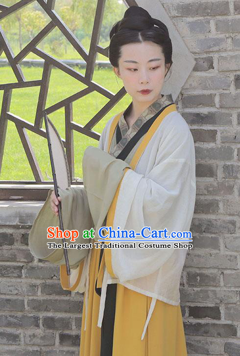 China Ancient Young Beauty Historical Costume Traditional Jin Dynasty Civilian Woman Hanfu Dress Clothing