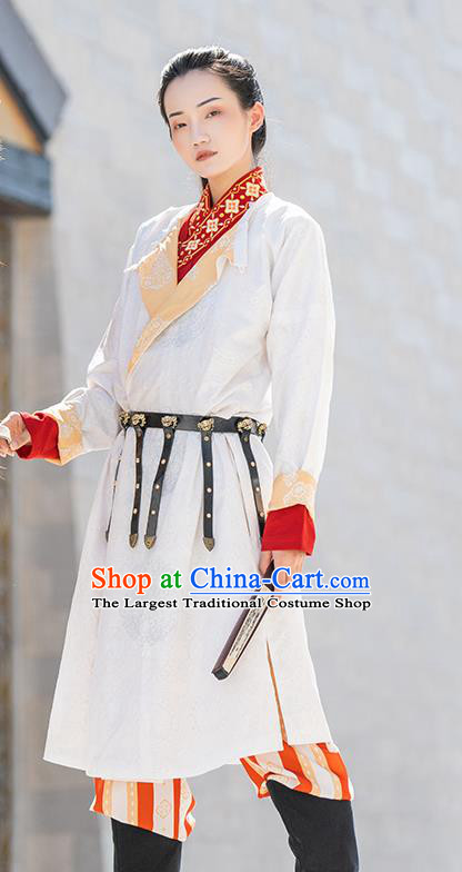 China Ancient Female Swordsman Embroidered Hanfu Dress Traditional Tang Dynasty Civilian Lady Historical Clothing