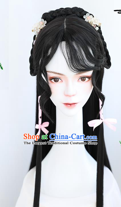 China Traditional Tang Dynasty Curly Wiggery Headdress Handmade Ancient Young Lady Wig Sheath