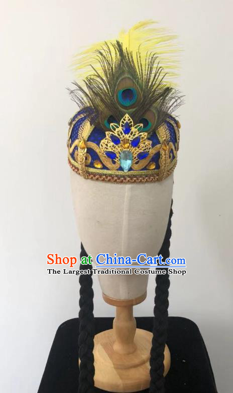 China Uyghur Nationality Dance Braid Hat Traditional Xinjiang Ethnic Stage Performance Headwear