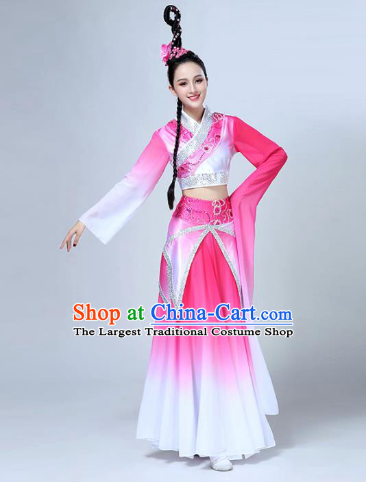 China Traditional Peach Blossom Dance Group Dance Costume Classical Dance Stage Show Pink Dress Outfits