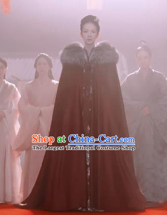 China Ancient Royal Rani Hanfu Cape Clothing Drama The Rebel Princess Zhang Ziyi Dark Red Wool Mantle