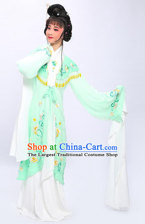 China Traditional Peking Opera Hua Tan Green Embroidered Dress Clothing Huangmei Opera Young Beauty Garment Costumes and Headpieces