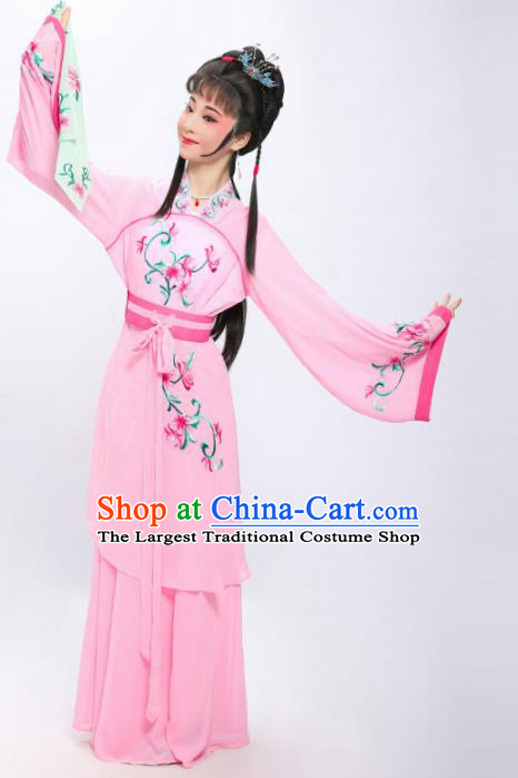 China Traditional Yue Opera Palace Lady Garment Costumes Shaoxing Opera Xiaodan Embroidered Pink Dress Clothing