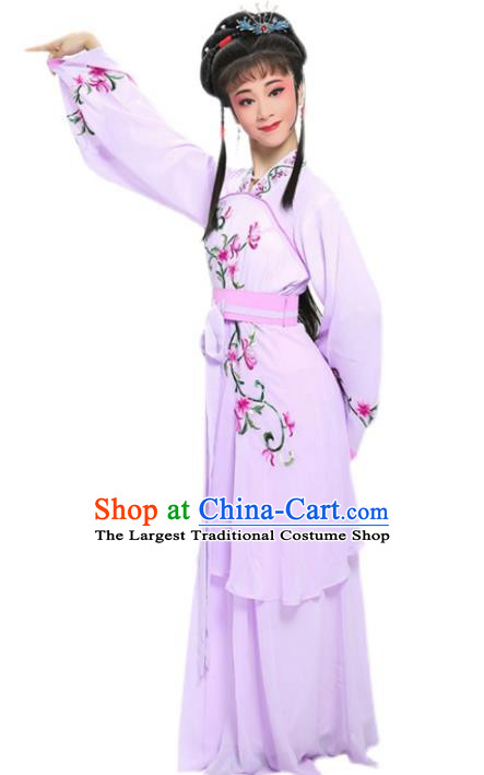 China Traditional Yue Opera Actress Garment Costumes Shaoxing Opera Palace Lady Embroidered Lilac Dress Clothing