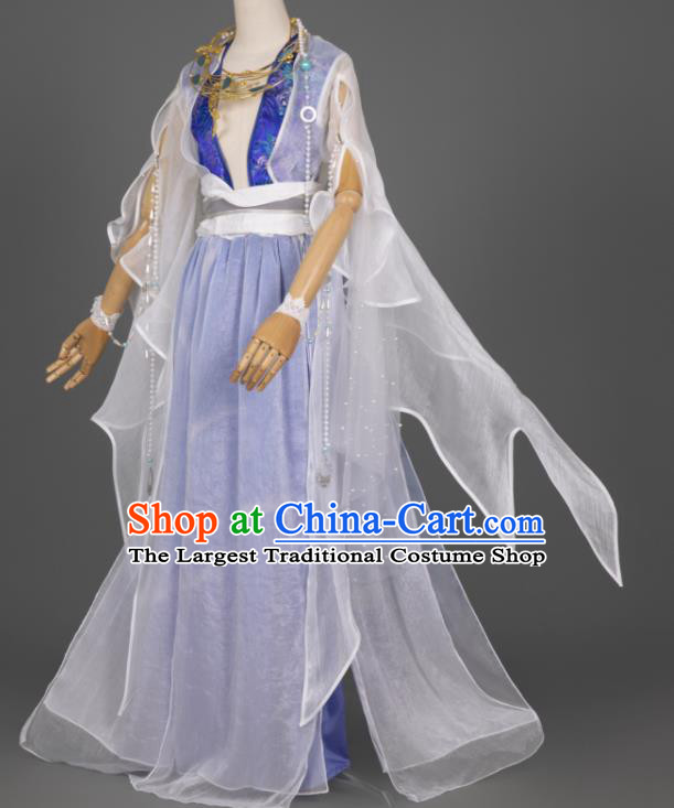 China Cosplay Goddess Garment Costumes Traditional Hanfu Dance Apparels Ancient Young Lady Blue Dress Clothing