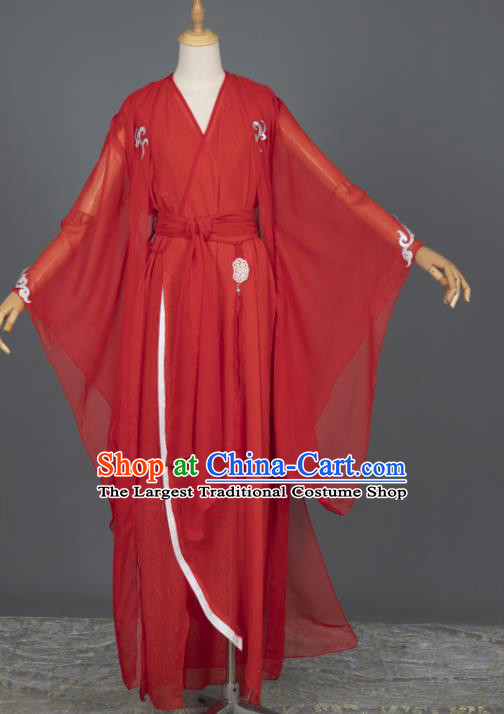 China Ancient Swordswoman Red Dress Clothing Cosplay Goddess Garment Costumes Traditional Hanfu Apparels