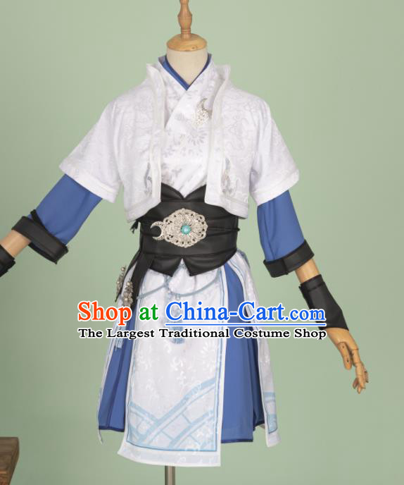 China Traditional Hanfu White Apparels Ancient Female Knight Clothing Cosplay Swordswoman Garment Costumes