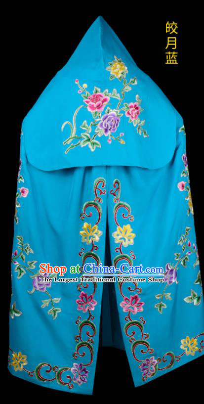 China Peking Opera Female General Mantle Garment Traditional Opera Embroidered Blue Cape Clothing Beijing Opera Wudan Costume