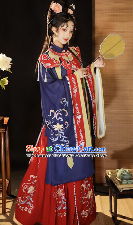 China Ancient Young Beauty Hanfu Dress Clothing Traditional Ming Dynasty Imperial Consort Historical Costumes