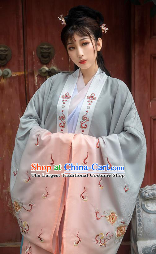 China Traditional Jin Dynasty Noble Lady Embroidered Historical Costume Ancient Female Swordsman Hanfu Clothing