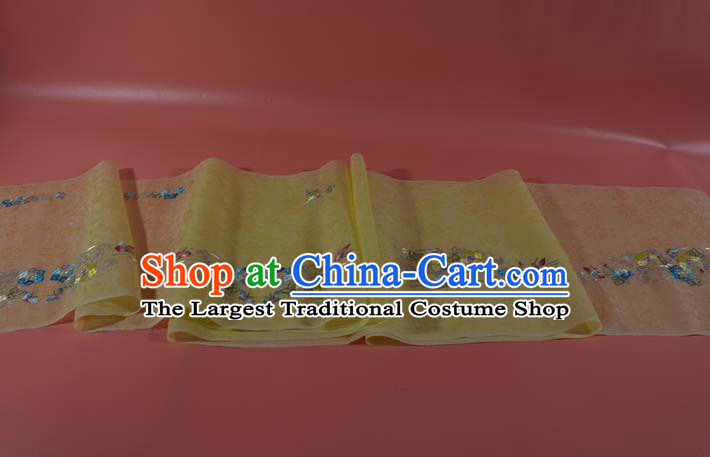 Chinese Traditional Hanfu Dress Light Yellow Silk Fabric Embroidered Plum Butterfly Silk Material