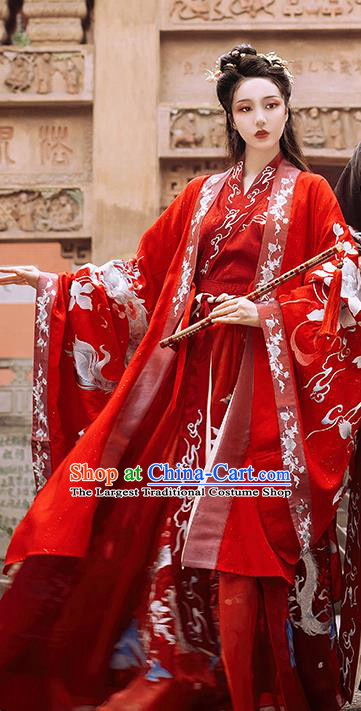 China Traditional Embroidered Wedding Hanfu Costumes Ancient Jin Dynasty Palace Beauty Historical Clothing Full Set