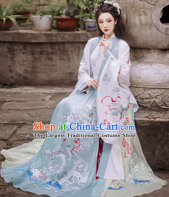 Traditional China Jin Dynasty Palace Beauty Embroidered Hanfu Dress Ancient Royal Princess Historical Clothing