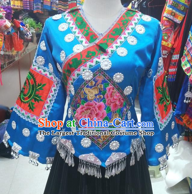 Chinese Tujia Ethnic Woman Costumes Traditional Guizhou Miao National Minority Stage Performance Clothing