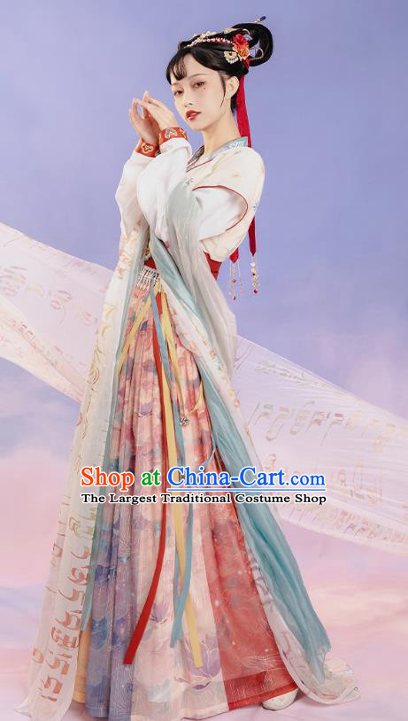 China Ancient Palace Princess Embroidered Costumes Traditional Tang Dynasty Court Lady Replica Clothing