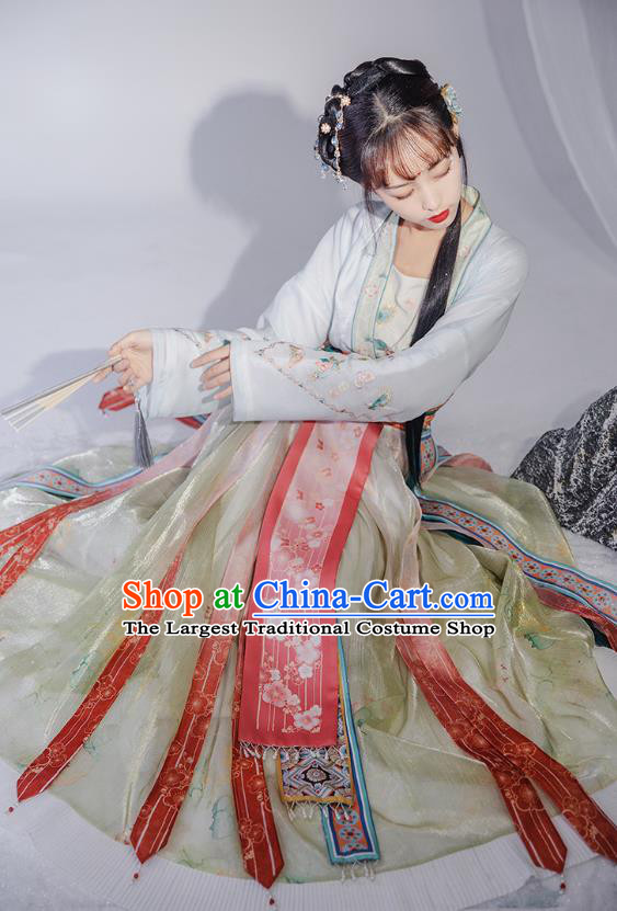 China Ancient Young Beauty Embroidered Costumes Traditional Song Dynasty Patrician Female Replica Clothing Complete Set