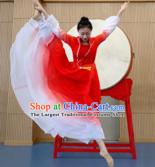 China Drum Dance Red Dress Classical Dance Costume Stage Performance Clothing