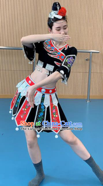 Chinese Tujia Nationality Minority Folk Dance Costumes Ethnic Woman Stage Performance Dress Outfits