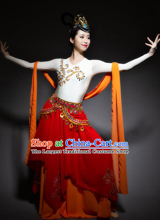 China Classical Dance Costume Flying Apsaras Dance Stage Performance Red Dress