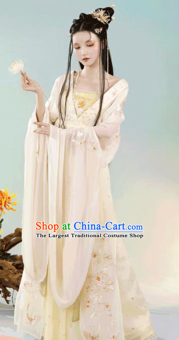 China Ancient Flowers Goddess Embroidered Hanfu Dress Garment Traditional Jin Dynasty Royal Princess Historical Clothing Full Set