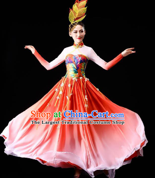 China Opening Dance Red Dress Classical Dance Clothing Chorus Group Costume