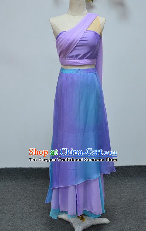 Chinese Yunnan Ethnic Female Performance Clothing Traditional Dai Nationality Folk Dance Lilac Dress