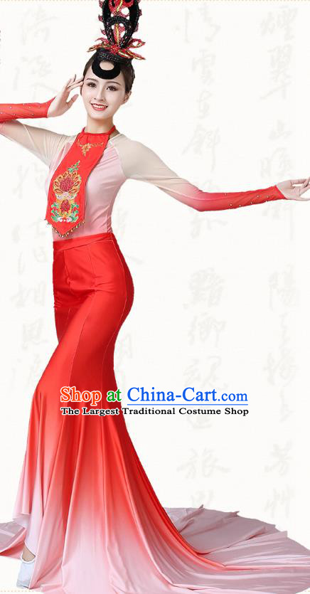 Chinese Classical Dance Red Dress Outfits Female Group Dance Koi Stage Performance Clothing