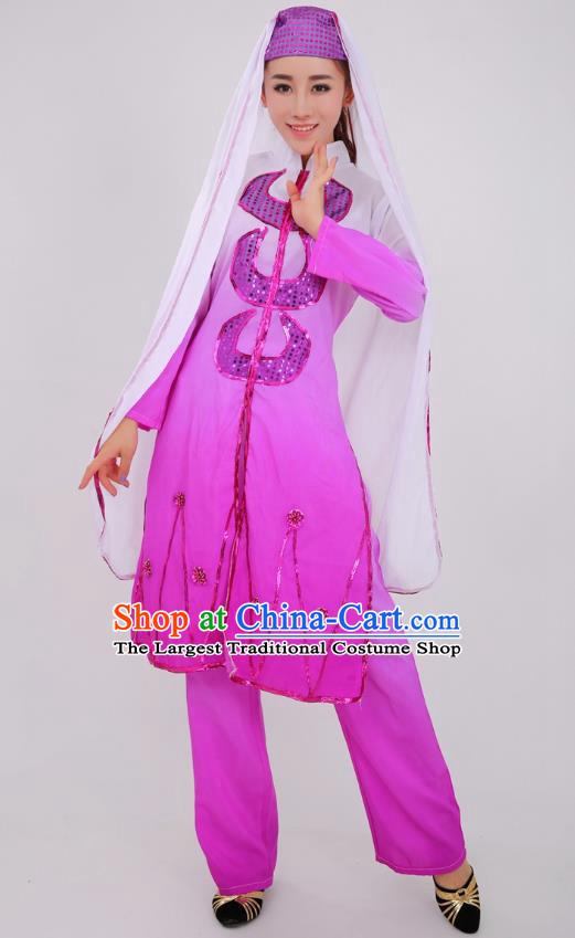 Chinese Traditional Hui Nationality Bride Clothing Ningxia Ethnic Wedding Purple Dress Outfits