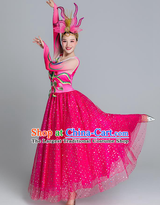 China Classical Dance Clothing Lotus Dance Rosy Dress Group Dance Stage Performance Costume