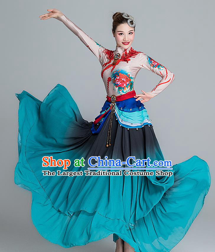 China Female Group Dance Stage Performance Costume Classical Dance Clothing Flying Dance Green Dress