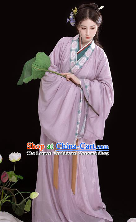 China Ancient Patrician Lady Lilac Hanfu Dress Traditional Jin Dynasty Royal Princess Historical Costumes