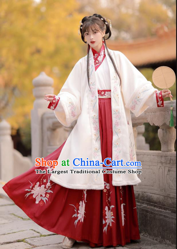 China Ancient Hanfu Garment Traditional Song Dynasty Young Beauty Embroidered Costumes Complete Set