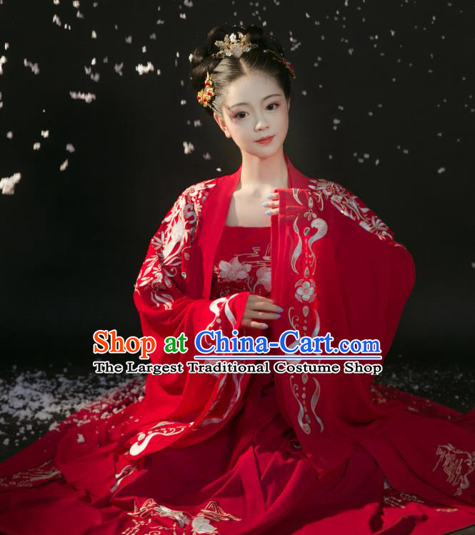 China Ancient Palace Lady Red Hanfu Dress Clothing Traditional Tang Dynasty Wedding Historical Costumes Full Set