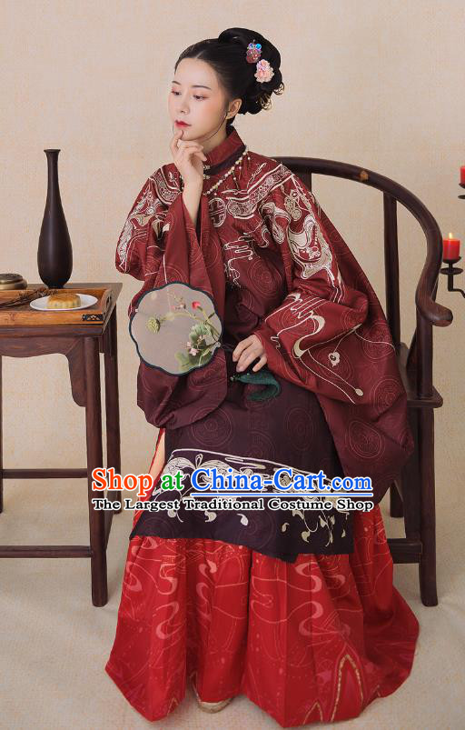 China Ancient Noble Countess Hanfu Costumes Traditional Ming Dynasty Imperial Concubine Clothing