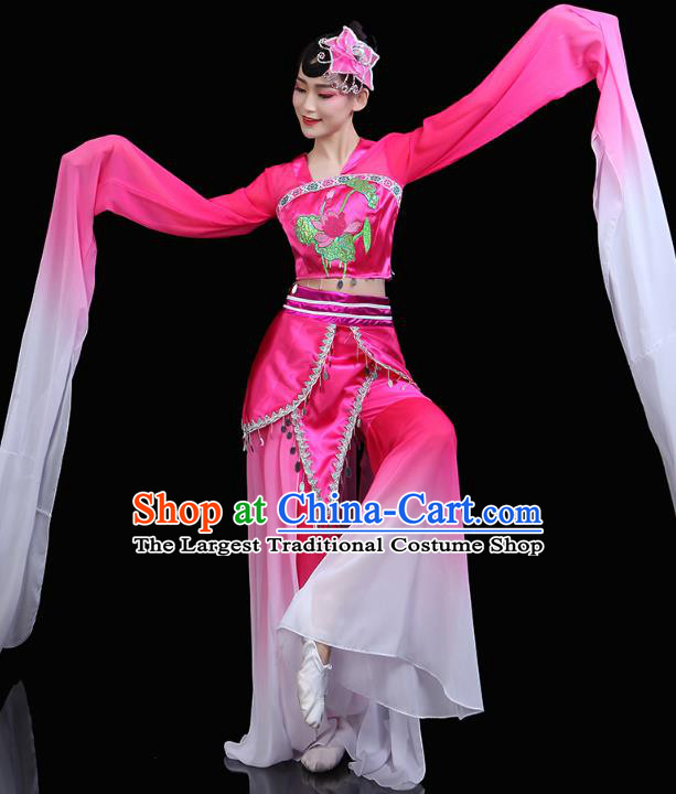 Chinese Water Sleeve Dance Rosy Dress Traditional Woman Group Dance Costume Classical Dance Clothing