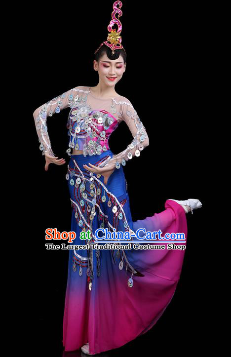 Chinese Yunnan Ethnic Peacock Dance Sequins Dress Traditional Dai Nationality Performance Costume