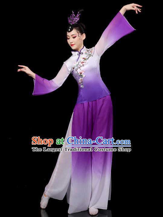 China Traditional Fan Dance Costume Folk Dance Embroidered Purple Outfits Yangko Dance Performance Clothing