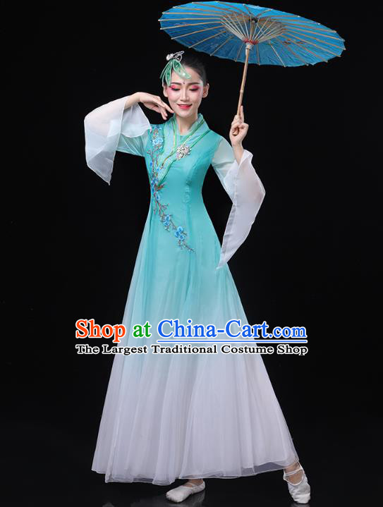 Chinese Classical Dance Blue Dress Traditional Goddess Group Dance Costume Umbrella Dance Clothing