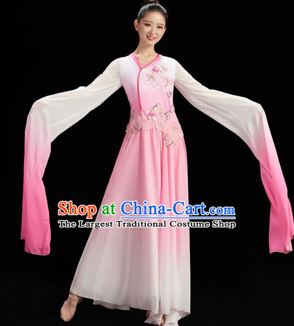 China Classical Dance Pink Dress Traditional Umbrella Dance Water Sleeve Garment Fairy Group Dance Clothing