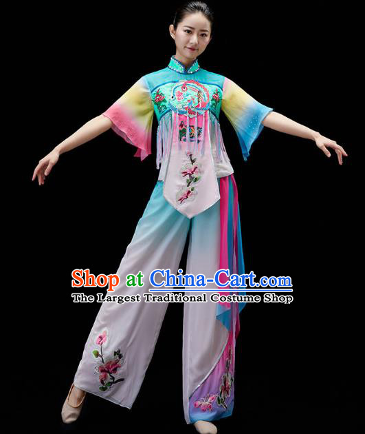 China Fan Dance Embroidered Clothing Traditional Folk Dance Yangko Dance Outfits