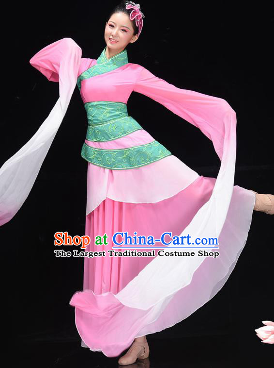 China Traditional Water Sleeve Dance Costume Umbrella Dance Clothing Classical Dance Pink Hanfu Dress