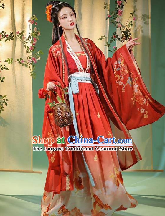 China Traditional Tang Dynasty Wedding Historical Costumes Ancient Royal Princess Red Hanfu Dress Outfits