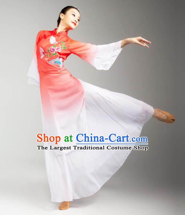 Chinese Traditional Stage Performance Costumes Classical Dance Embroidered Outfits Umbrella Dance Red Dress