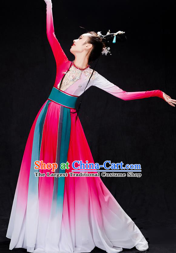 Chinese Female Group Dance Rosy Dress Traditional Umbrella Dance Clothing Classical Dance Costumes