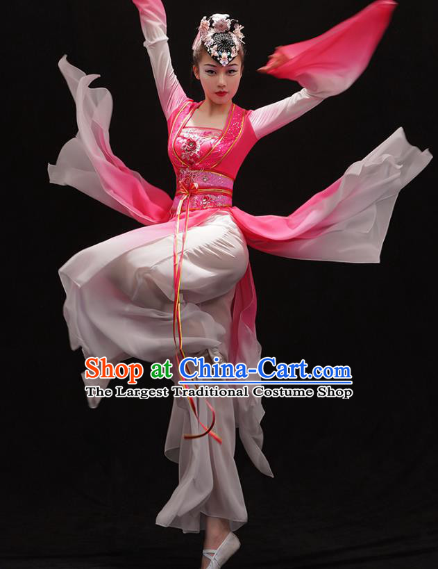 Chinese Traditional Water Sleeve Dance Dress Classical Dance Clothing Umbrella Dance Pink Outfits